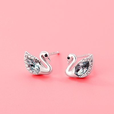 Sterling Silver Swan Stud Earrings