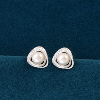Silver Triangle Pearl Earrings