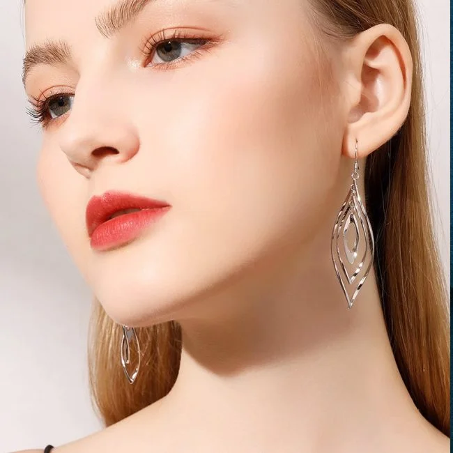 Twist Water Drop Sterling Silver Dangle Earrings thumb