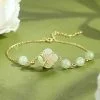 Sterling Silver Four Leaf Clover Jade Bracelet