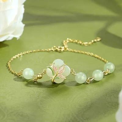 Sterling Silver Four Leaf Clover Jade Bracelet