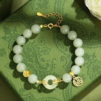 Sterling silver and Hetian jade beaded bracelet