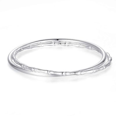 Bamboo Silver Double Bangle Bracelet For Women