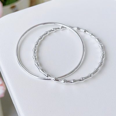 Solid 925 sterling silver bamboo joint bangle bracelet