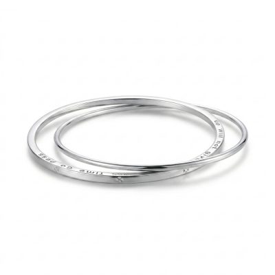 Four Leaf Clover Silver Double Bangle For Women