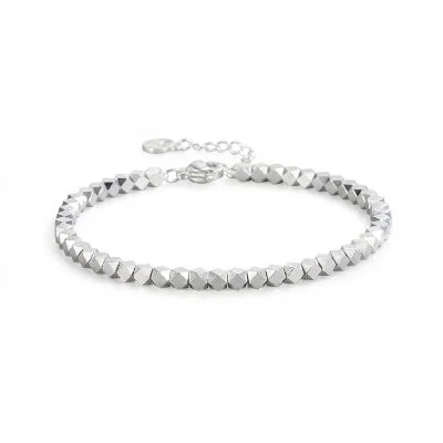 925 Sterling Silver Square Bead Bracelets For Women
