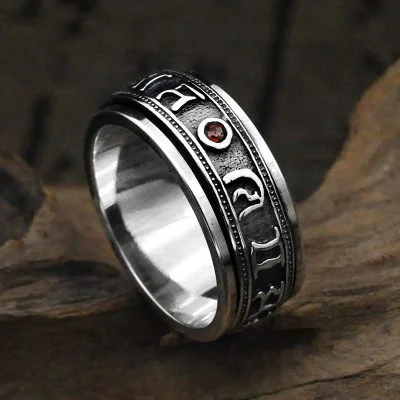 925 Sterling Silver Spinner Rings for men- Garnet