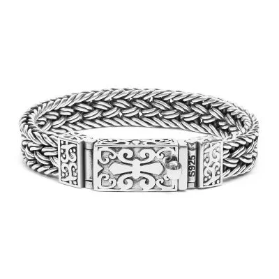 Intricate hand-woven 925 silver mesh bracelet for men, vintage artisan style jewelry by Cukari.