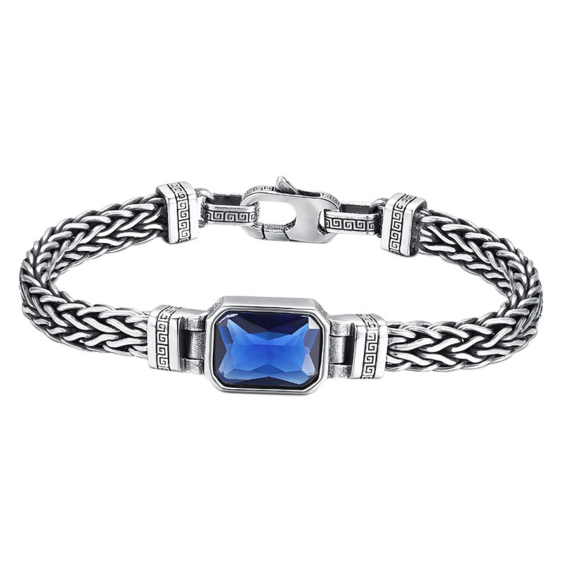 Bracelet Iolite Bleue Argent 925 Fait Main – Taille 7-8 Pouces, Bijou Femme/homme