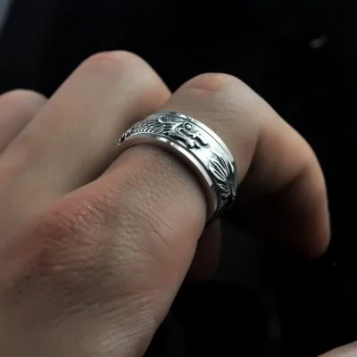 925 Sterling Silver Spinner Rings for men- Dragon