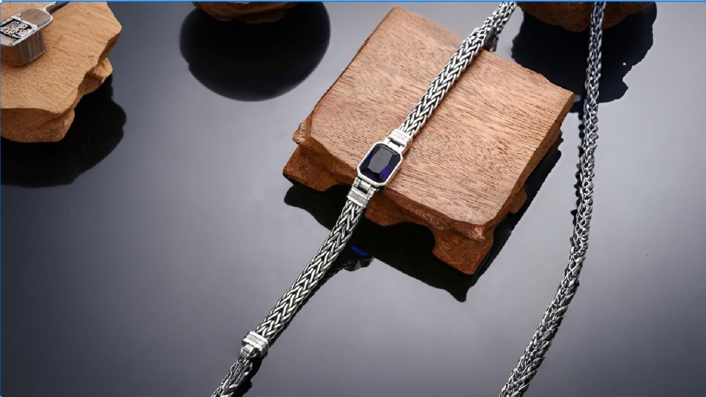 925 Sterling Silver Bracelet For Men - Blue Zircon cukari