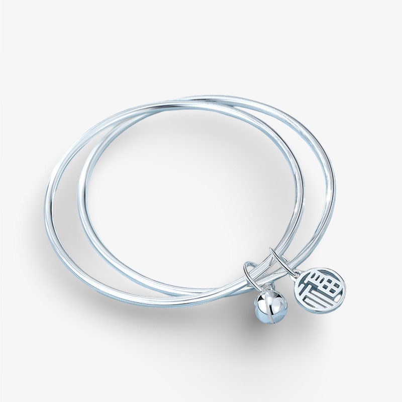 Gold Luck Sterling Silver Two Rings Bangle For Women cukari