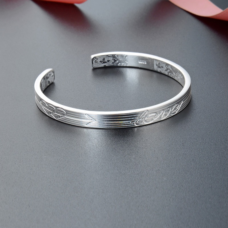 Women's Solid Chunky Silver Bangles left - cukari