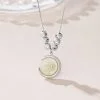 "Lunar Grace" White Hetian Jade Rabbit in S925 Sterling Silver Crescent Moon Pendant Necklace for Women
