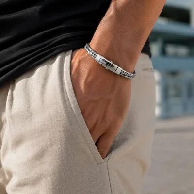 Handmade Braided Sterling Silver Heavy Bracelet for Men