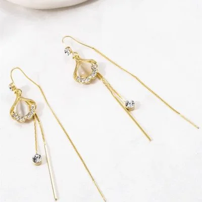925 sterling silver threader earrings with a ginkgo leaf opal centerpiece and cubic zirconia accents.