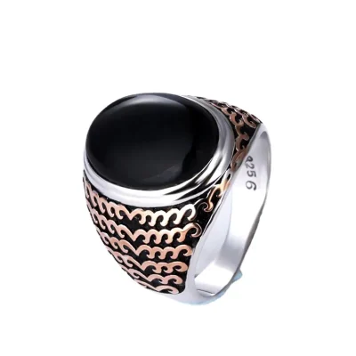 925 sterling silver black agate signet ring for men