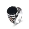 925 sterling silver Ottoman black agate ring for men