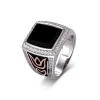 Square black agate signet ring for men in 925 sterling silver