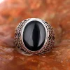 Vintage silver signet ring with black agate stone