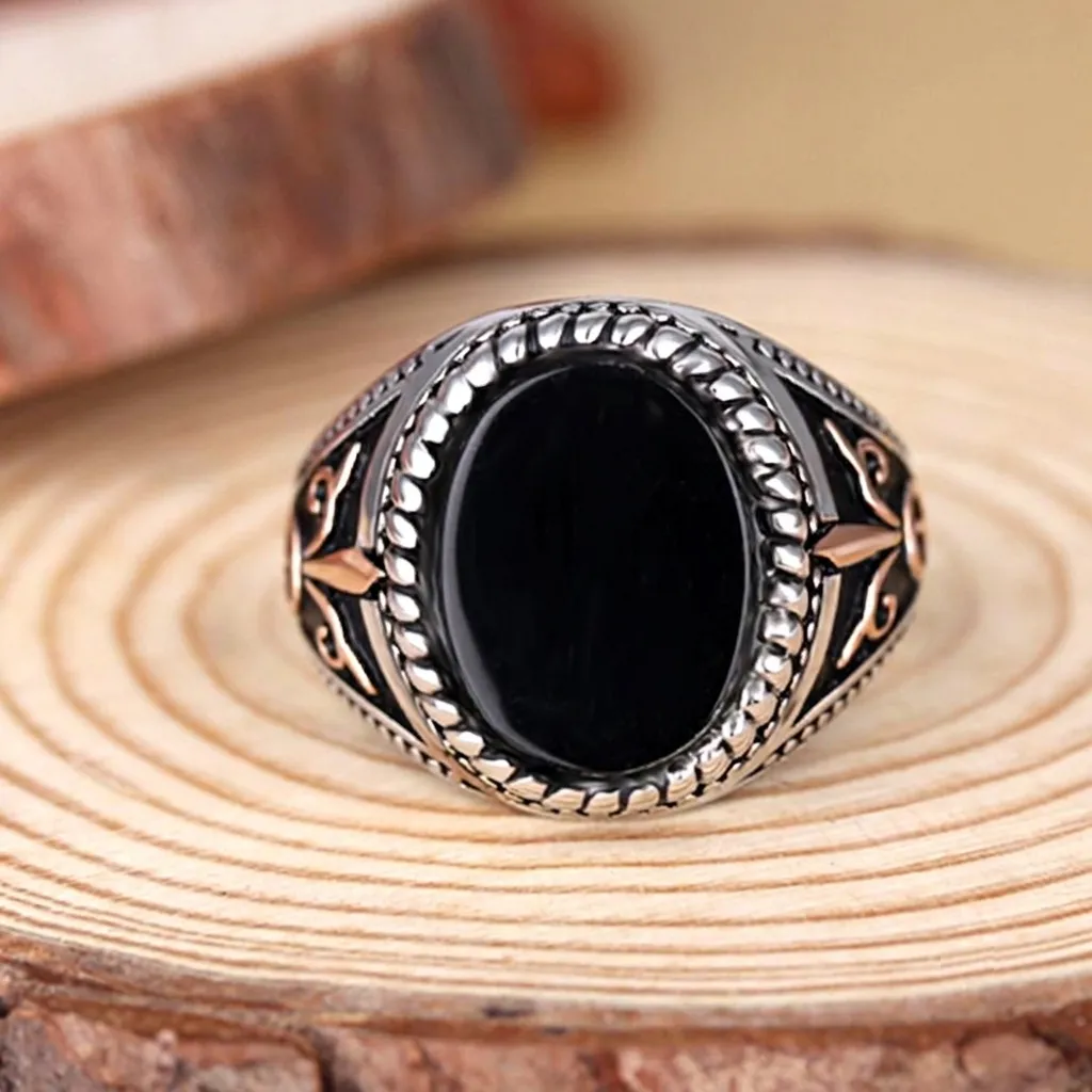Vintage Ottoman black stone ring for men