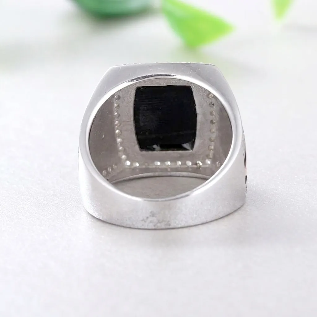 Handcrafted square agate ring for men
