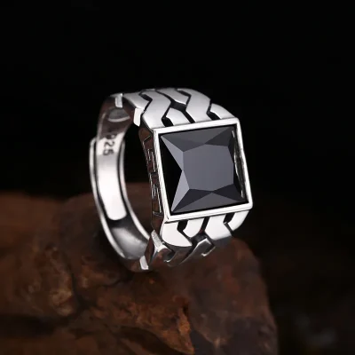Handmade sterling silver black zircon ring