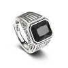 Art Deco black stone signet ring for men in sterling silver