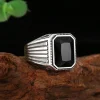 Geometric sterling silver black stone ring