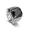 Large black zircon statement ring for men in 925 sterling silver