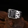Square black gemstone ring for men