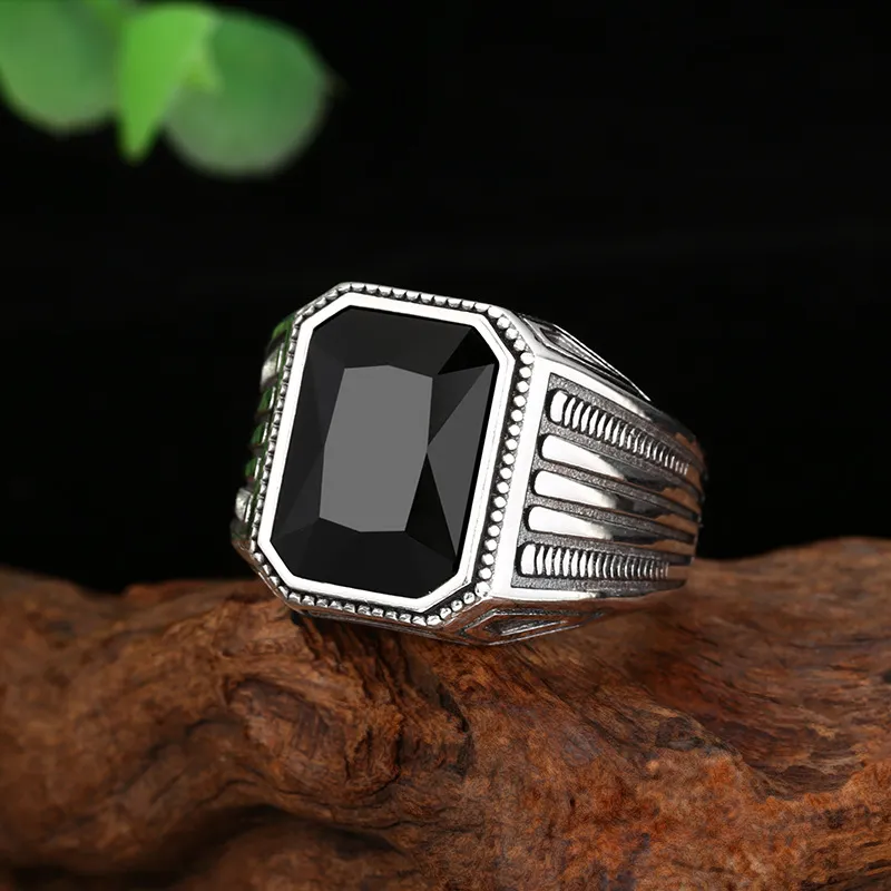 Octagonal black gemstone ring for men