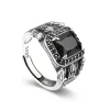 Vintage black agate signet ring for men in 925 sterling silver