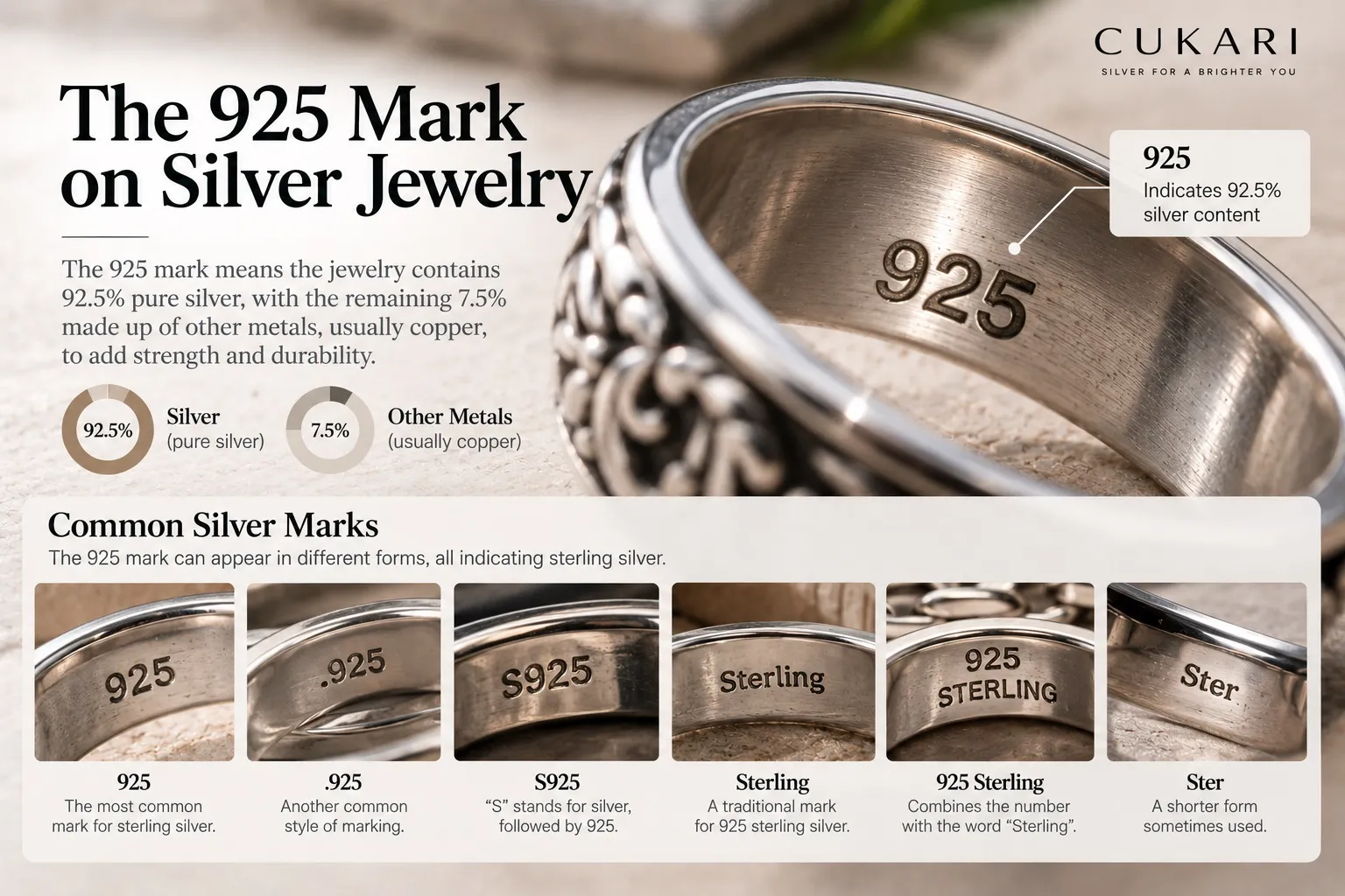 925 hallmark stamped on genuine sterling silver jewelry