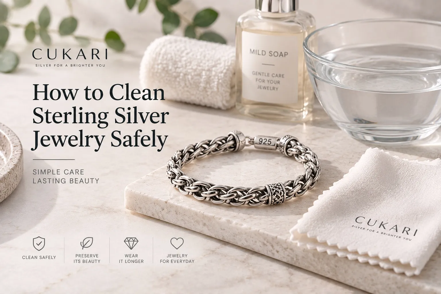 How to clean sterling silver jewelry safely with mild soap and a soft cloth