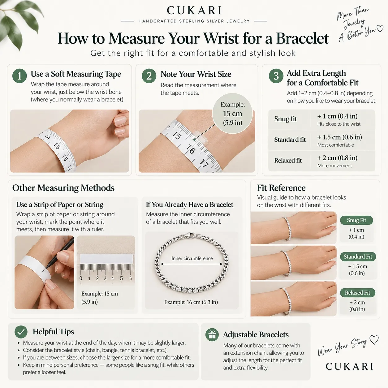 How to measure wrist circumference for the right sterling silver bracelet size