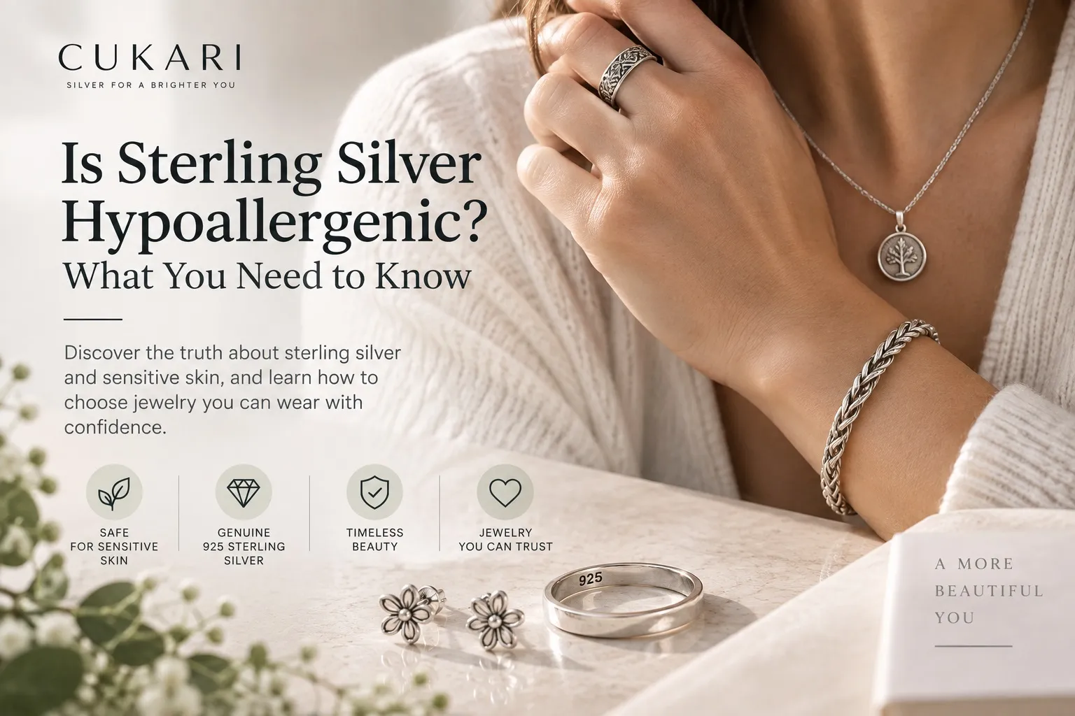 Sterling silver jewelry for sensitive skin with a 925 hallmark