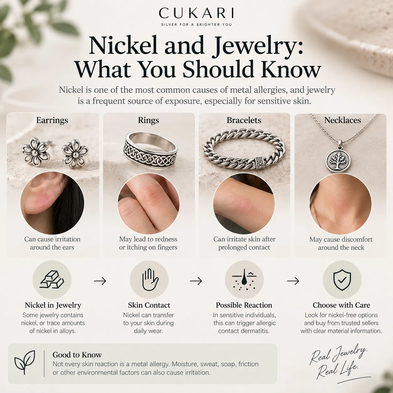 Jewelry and nickel exposure showing how earrings rings bracelets and necklaces contact sensitive skin