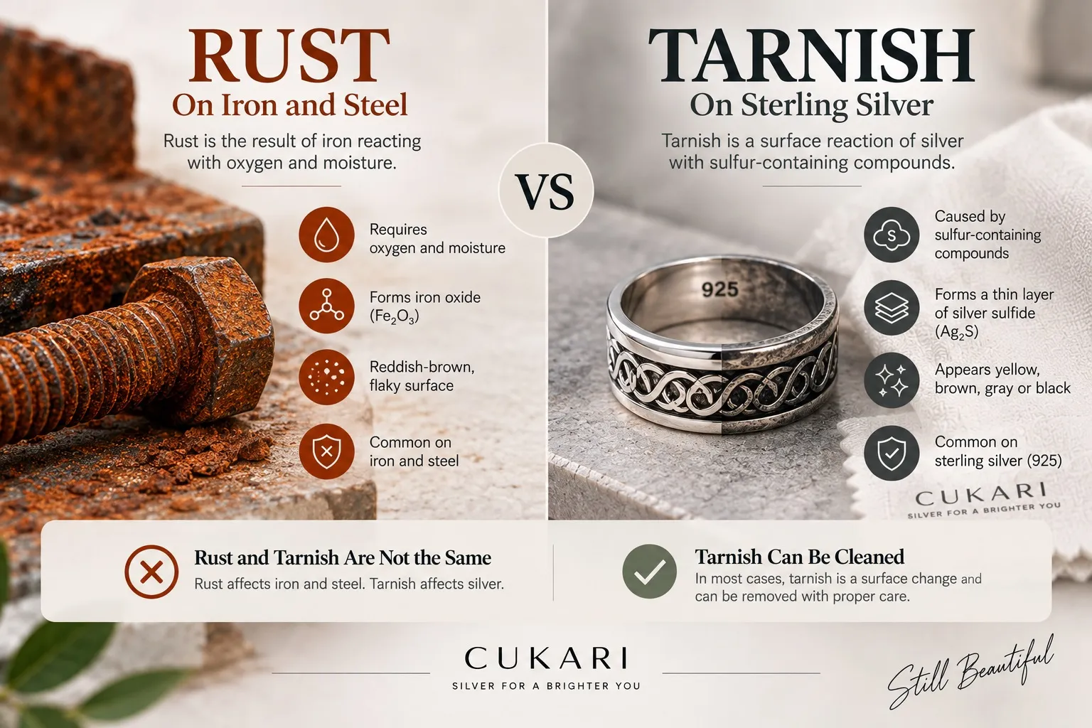 Comparison of iron rust and sterling silver tarnish